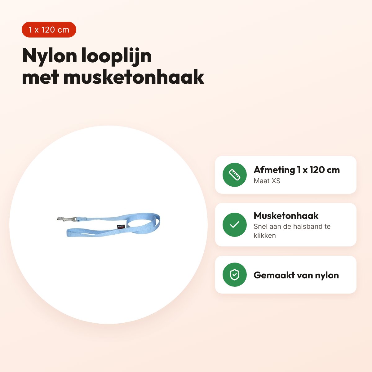 Martin looplijn Basic nylon blauw 1 x 120 cm – maat XS – voordelen