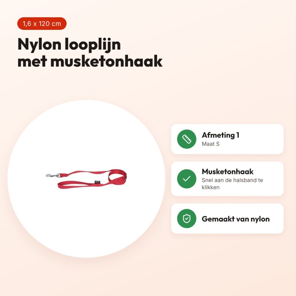 Martin looplijn Basic nylon rood 1,6 x 120 cm – maat S – voordelen