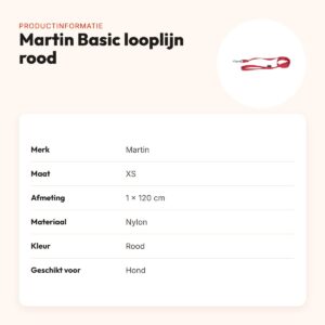 Martin looplijn Basic nylon rood 1 x 120 cm – maat XS – productinformatie