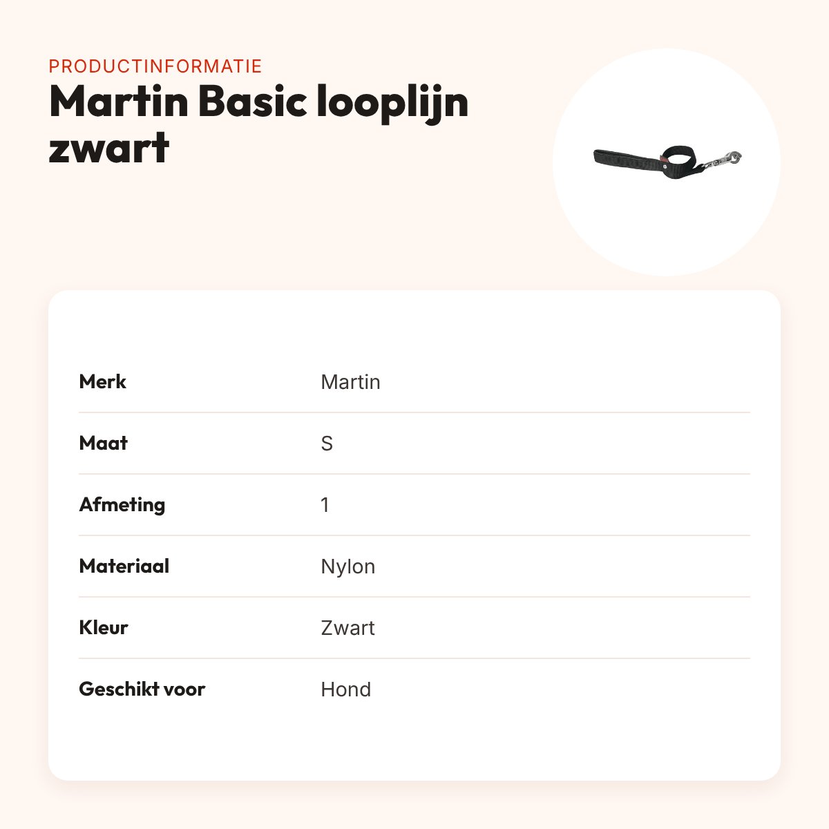 Martin looplijn Basic nylon zwart 1,6 x 120 cm – maat S – productinformatie