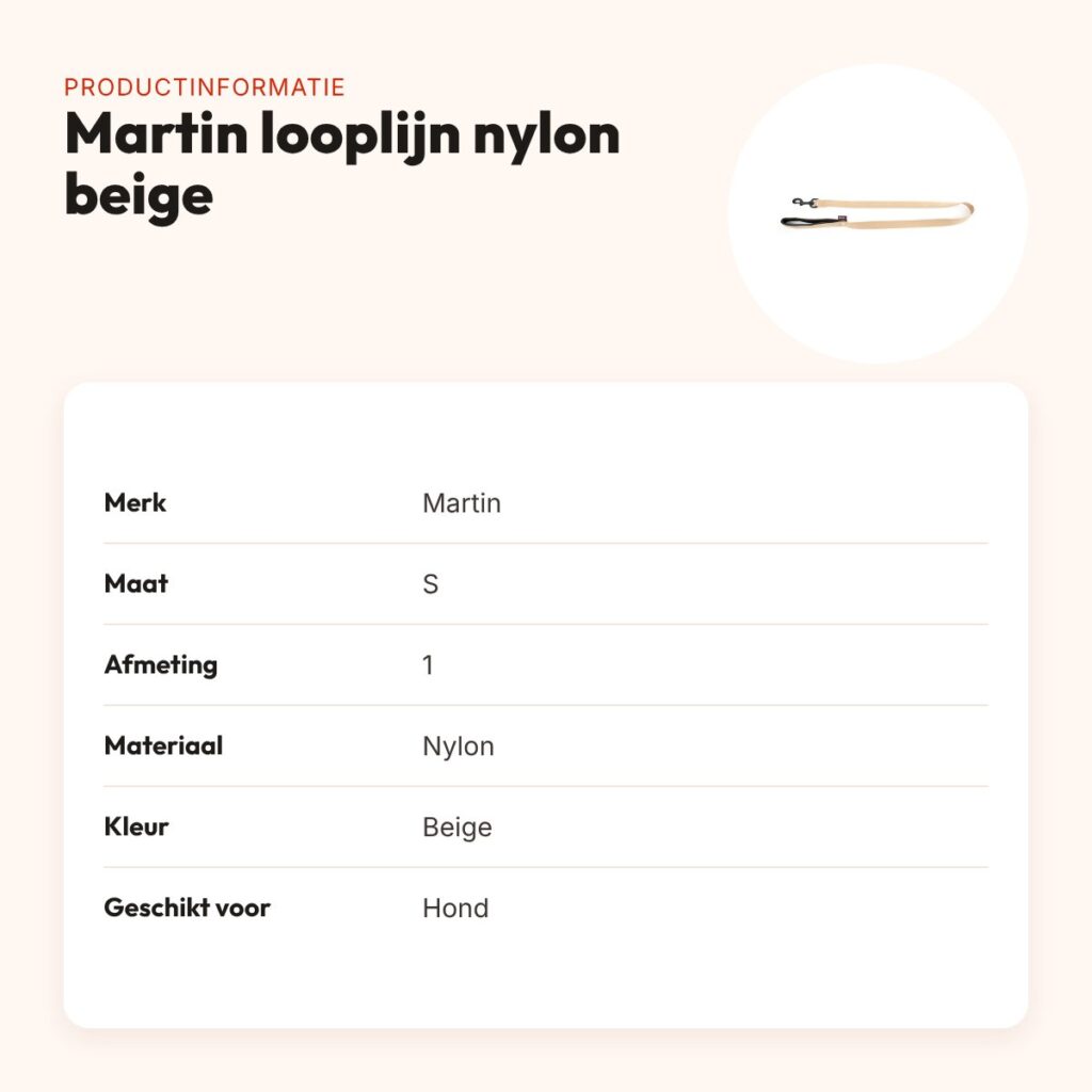 Martin looplijn nylon beige 1,6 x 120 cm – maat S – productinformatie