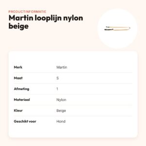 Martin looplijn nylon beige 1,6 x 120 cm – maat S – productinformatie