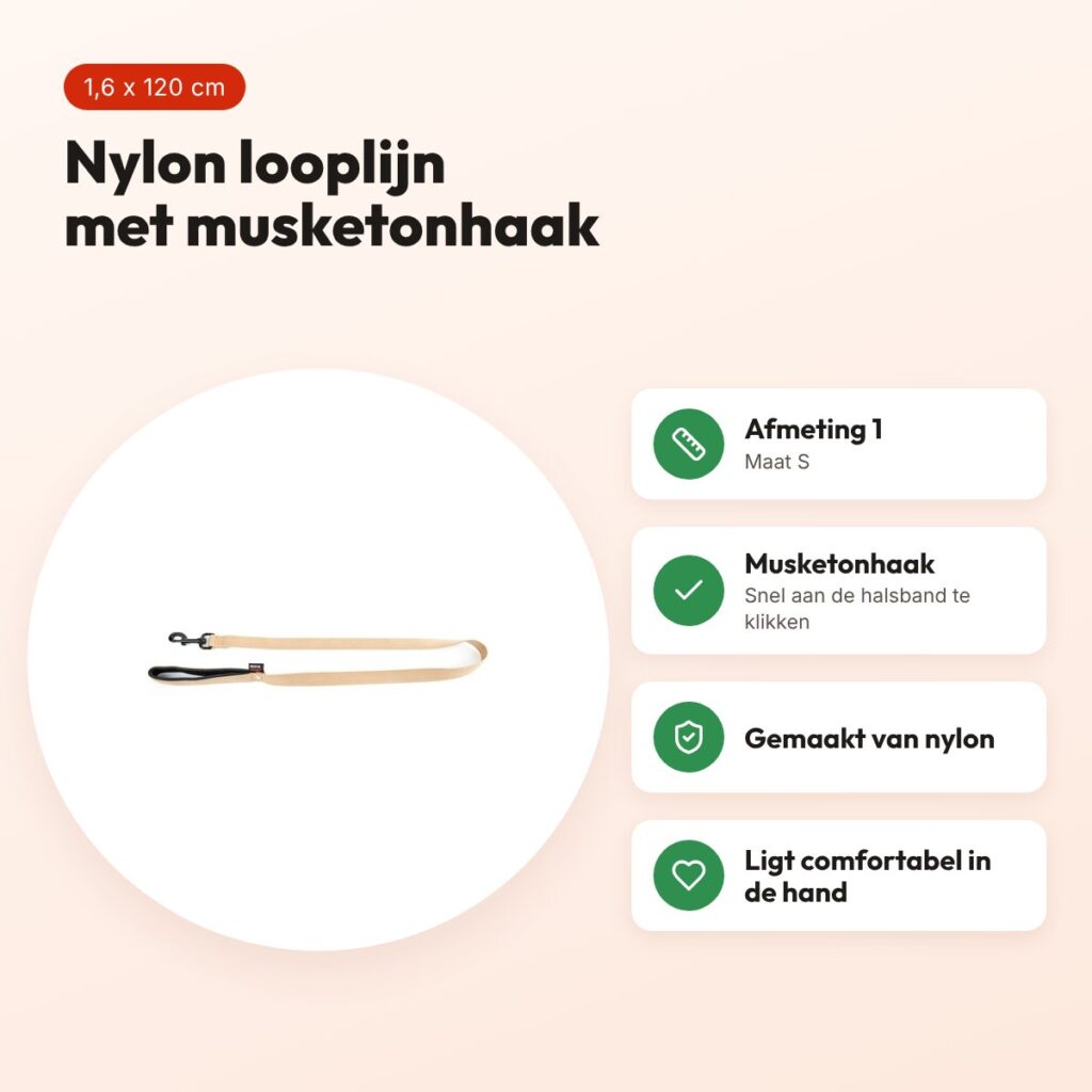 Martin looplijn nylon beige 1,6 x 120 cm – maat S – voordelen