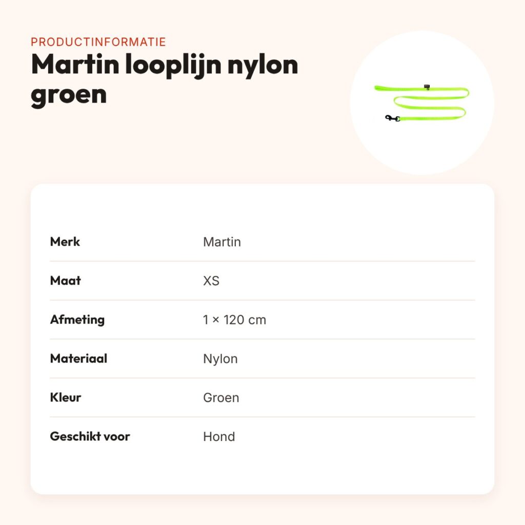 Martin looplijn nylon groen 1 x 120 cm – maat XS – productinformatie