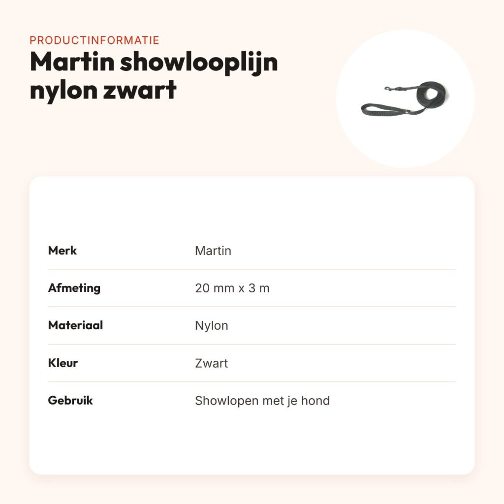 Martin looplijn nylon plat zwart 20 mm x 3 m – voor showlopen – productinformatie
