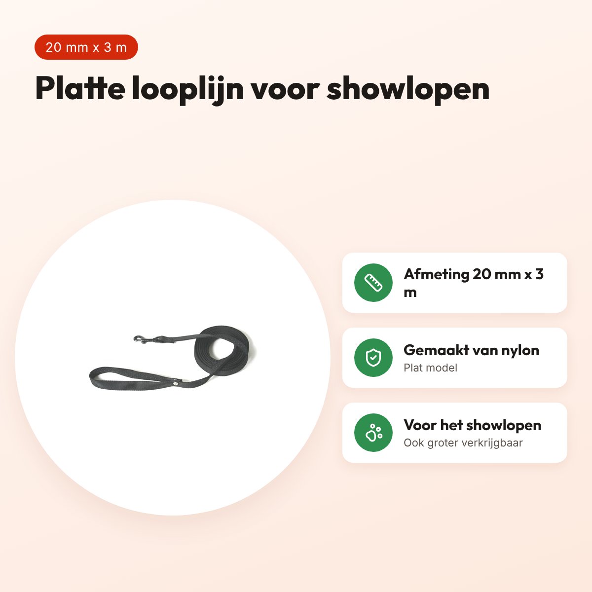 Martin looplijn nylon plat zwart 20 mm x 3 m – voor showlopen – voordelen
