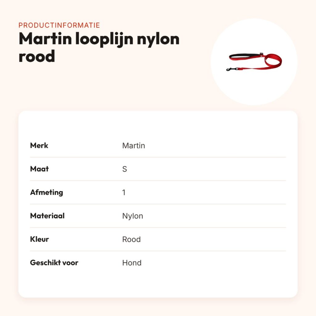 Martin looplijn nylon rood 1,6 x 120 cm – maat S – productinformatie