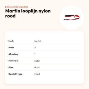 Martin looplijn nylon rood 1,6 x 120 cm – maat S – productinformatie
