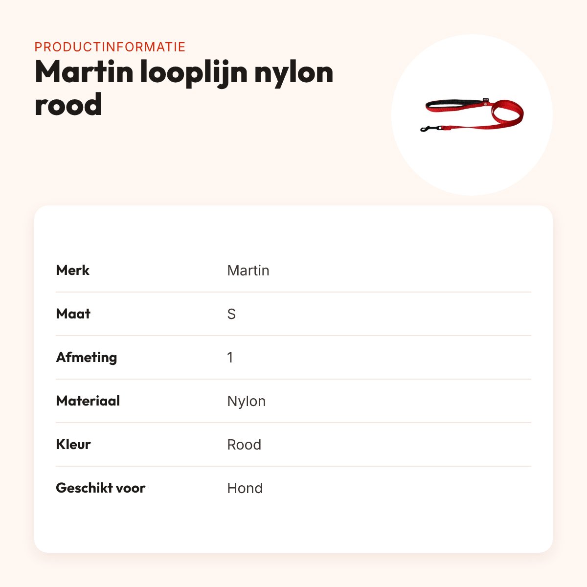 Martin looplijn nylon rood 1,6 x 120 cm – maat S – productinformatie