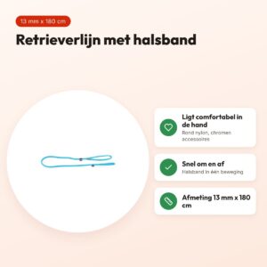 Martin retrieverlijn turquoise 13 mm x 180 cm – rond nylon met halsband – voordelen