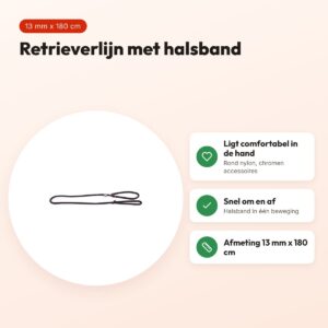 Martin retrieverlijn zwart 13 mm x 180 cm – rond nylon met halsband – voordelen