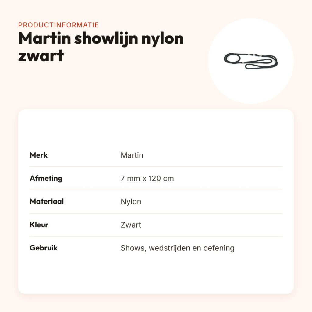 Martin showlijn nylon zwart 7 mm x 120 cm – productinformatie