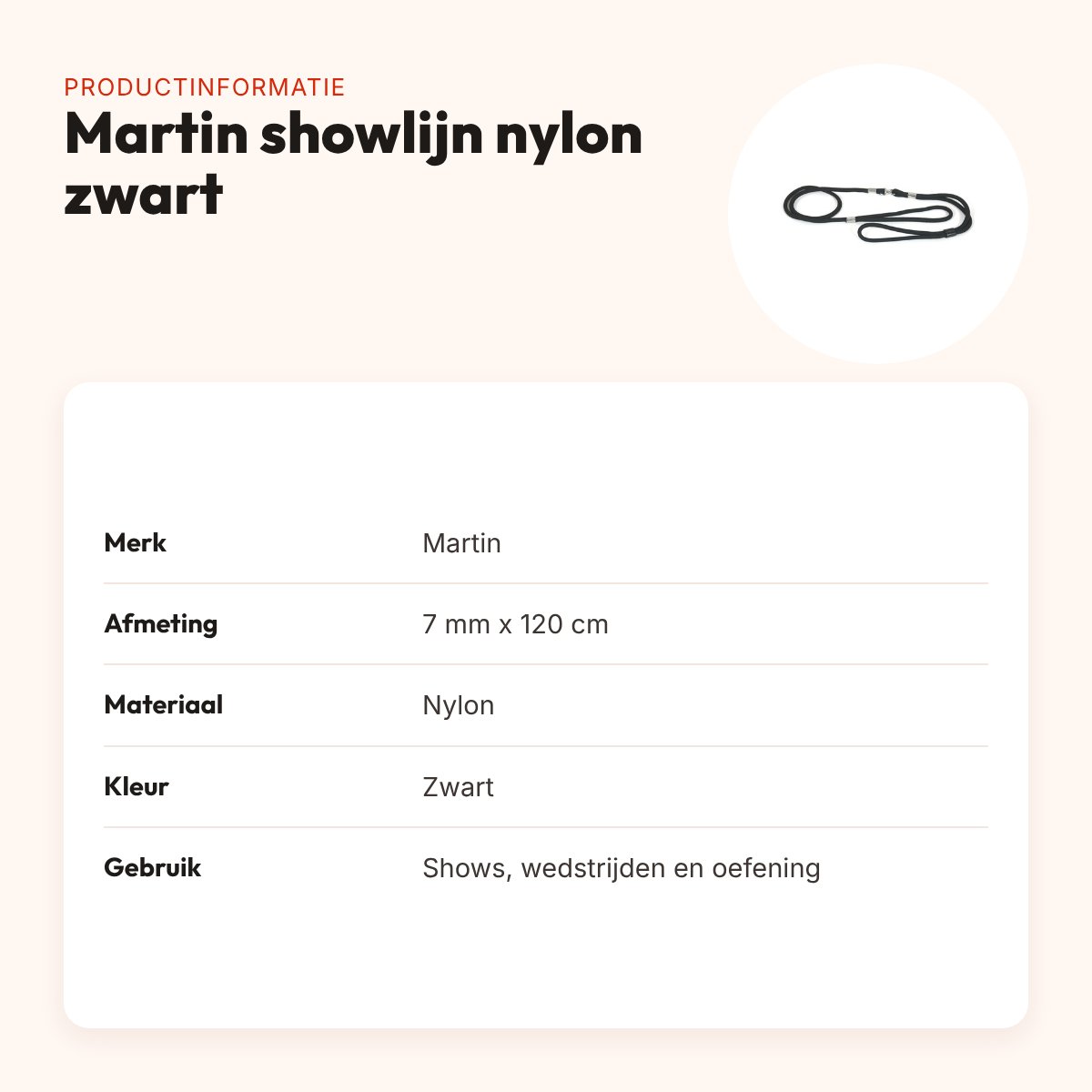 Martin showlijn nylon zwart 7 mm x 120 cm – productinformatie