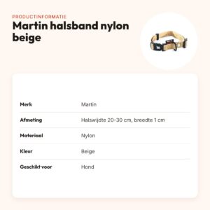 Martin verstelbare halsband nylon beige 20-30 cm – productinformatie
