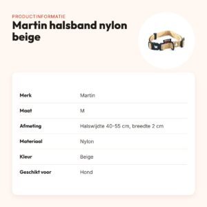 Martin verstelbare halsband nylon beige 40-55 cm – maat M – productinformatie
