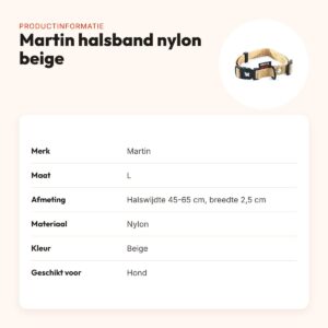 Martin verstelbare halsband nylon beige 45-65 cm – maat L – productinformatie
