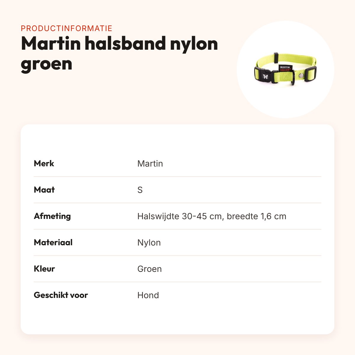 Martin verstelbare halsband nylon groen 30-45 cm – maat S – productinformatie