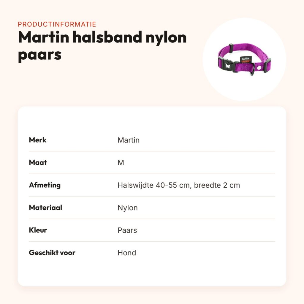 Martin verstelbare halsband nylon paars 40-55 cm – maat M – productinformatie
