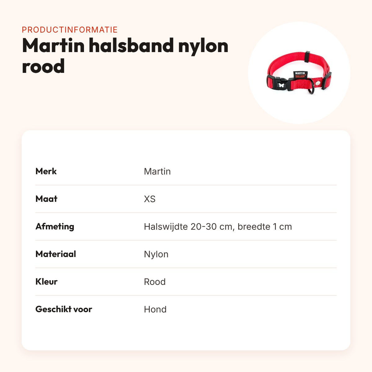 Martin verstelbare halsband nylon rood 20-30 cm – maat XS – productinformatie