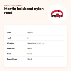 Martin verstelbare halsband nylon rood 30-45 cm – maat S – productinformatie