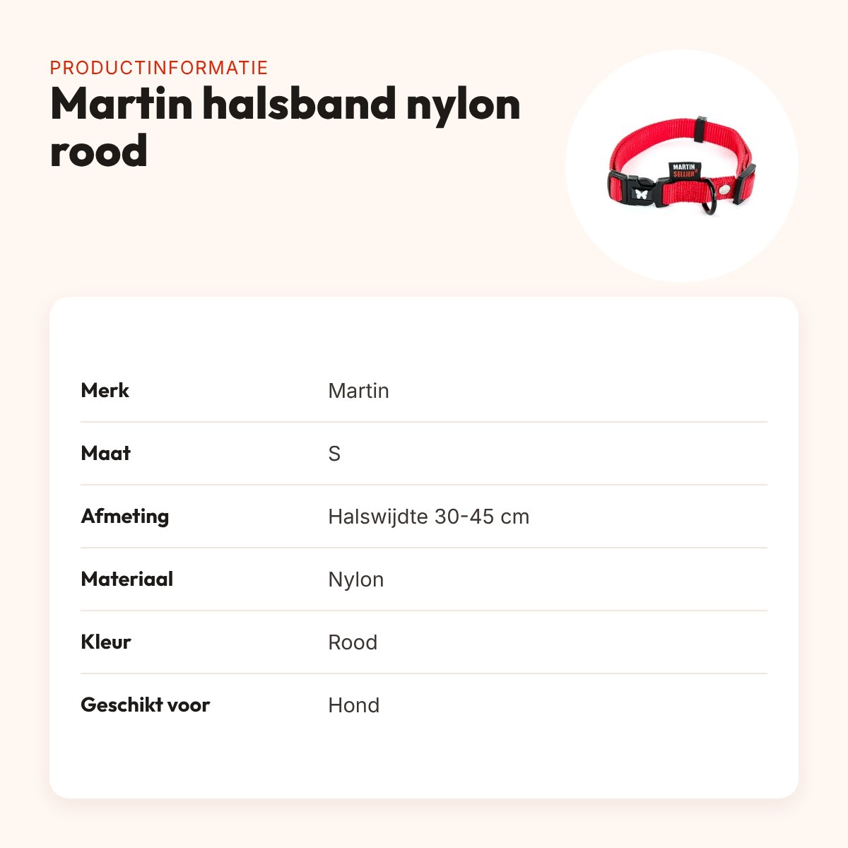 Martin verstelbare halsband nylon rood 30-45 cm – maat S – productinformatie