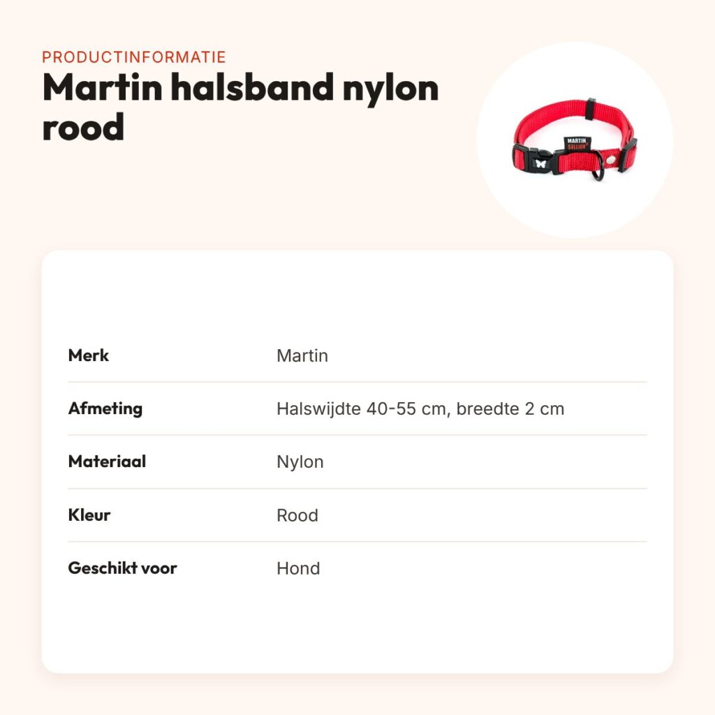 Martin verstelbare halsband nylon rood 40-55 cm – productinformatie