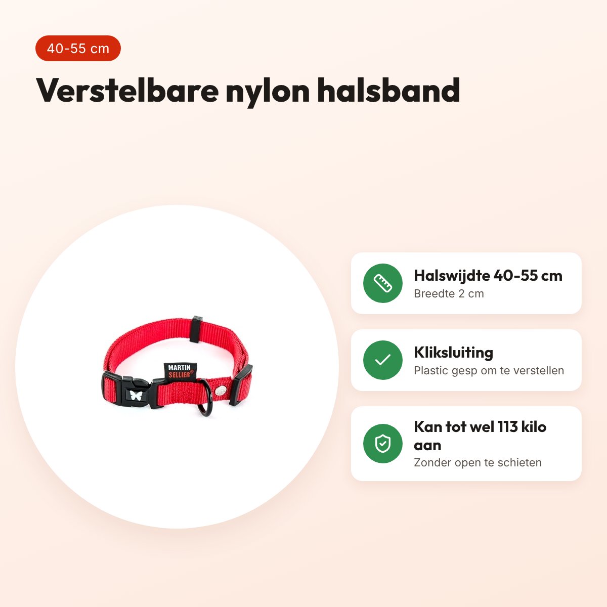 Martin verstelbare halsband nylon rood 40-55 cm – voordelen