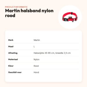 Martin verstelbare halsband nylon rood 45-65 cm – maat L – productinformatie