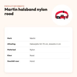 Martin verstelbare halsband nylon rood 50-70 cm – productinformatie