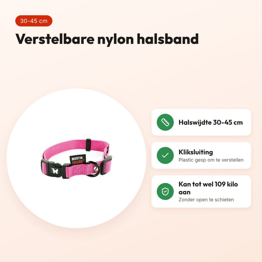 Martin verstelbare halsband nylon roze 30-45 cm – maat S – voordelen