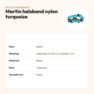Martin verstelbare halsband nylon turquoise 40-55 cm – productinformatie