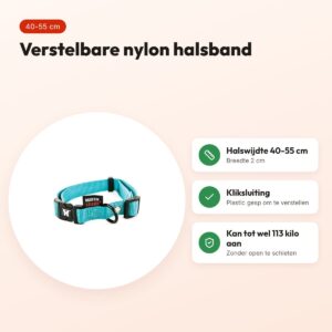 Martin verstelbare halsband nylon turquoise 40-55 cm – voordelen