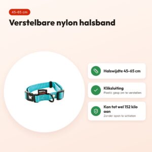 Martin verstelbare halsband nylon turquoise 45-65 cm – maat L – voordelen