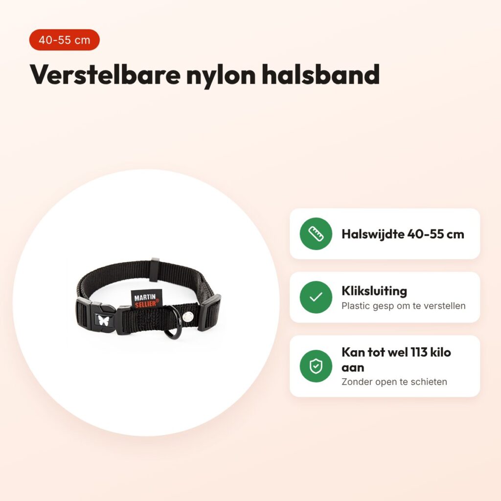 Martin verstelbare halsband nylon zwart 40-55 cm – maat M – voordelen