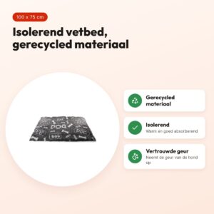 Martin vetbed dog print grijs/wit 100 x 75 cm – gerecycled, isolerend – voordelen