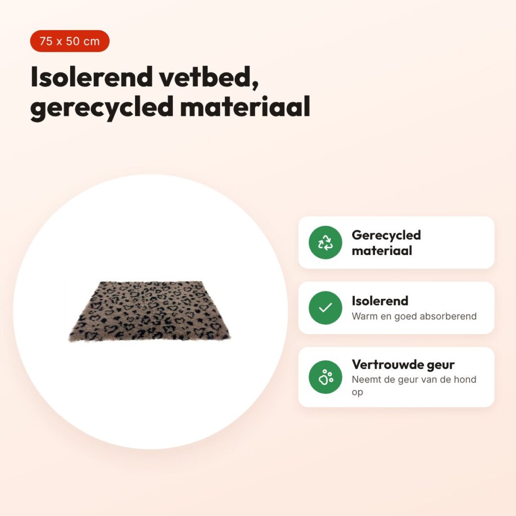 Martin vetbed luipaardprint beige/zwart 75 x 50 cm – gerecycled – voordelen