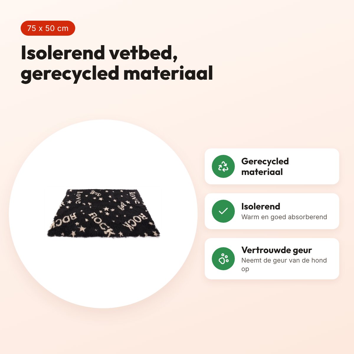 Martin vetbed Rock zwart/beige 75 x 50 cm – gerecycled, isolerend – voordelen