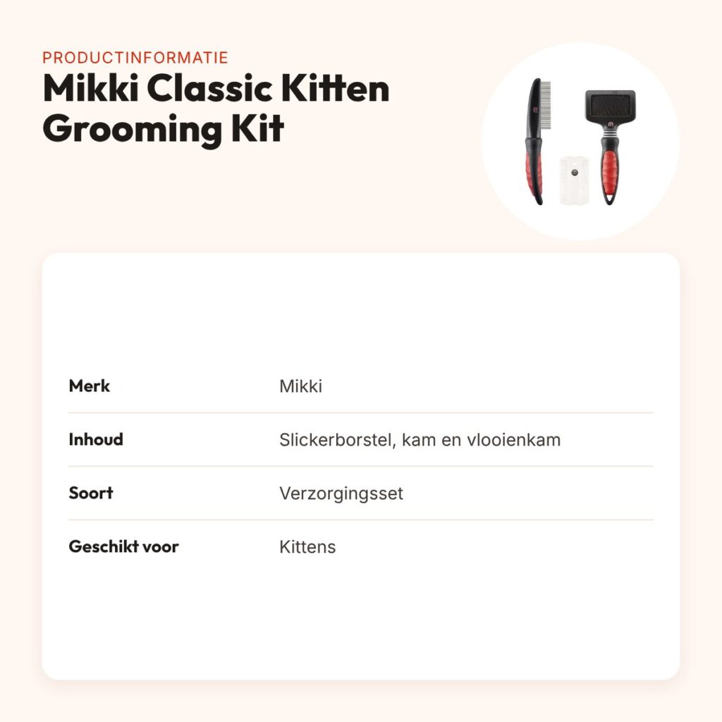 Mikki Classic Kitten Grooming Kit – slickerborstel, kam en vlooienkam – productinformatie