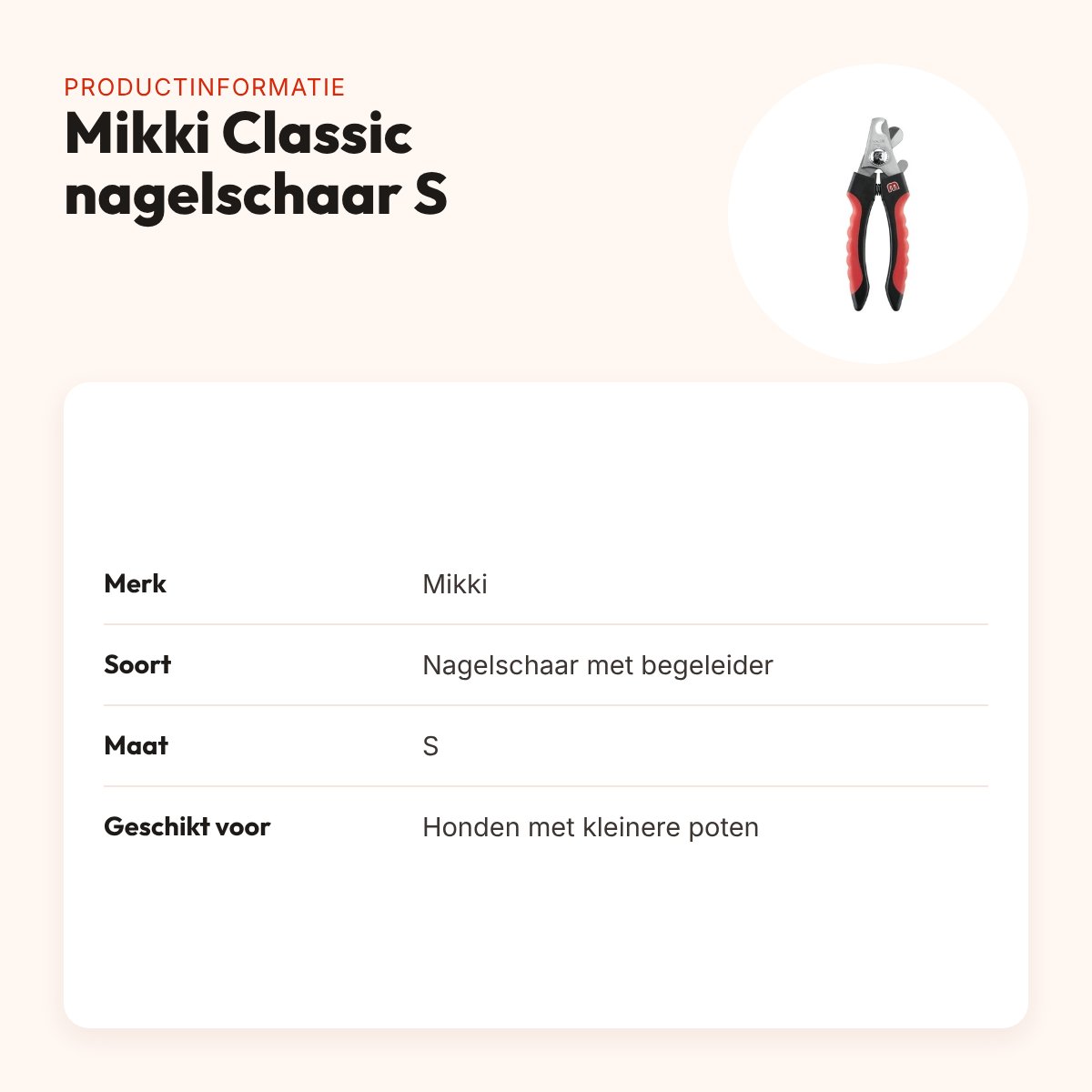 Mikki Classic nagelschaar S voor honden – ergonomisch, met begeleider – productinformatie