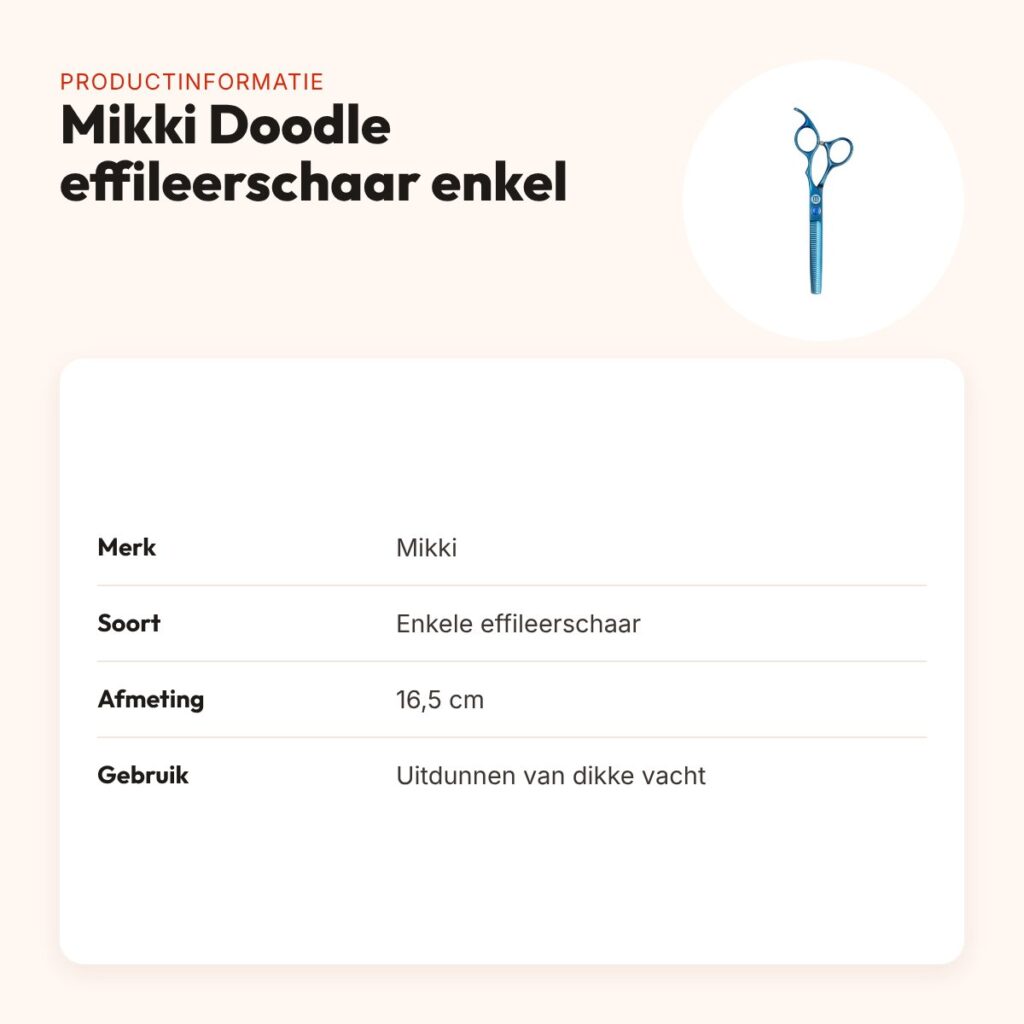 Mikki Doodle effileerschaar enkel 16,5 cm – ergonomisch, voor dikke vacht – productinformatie