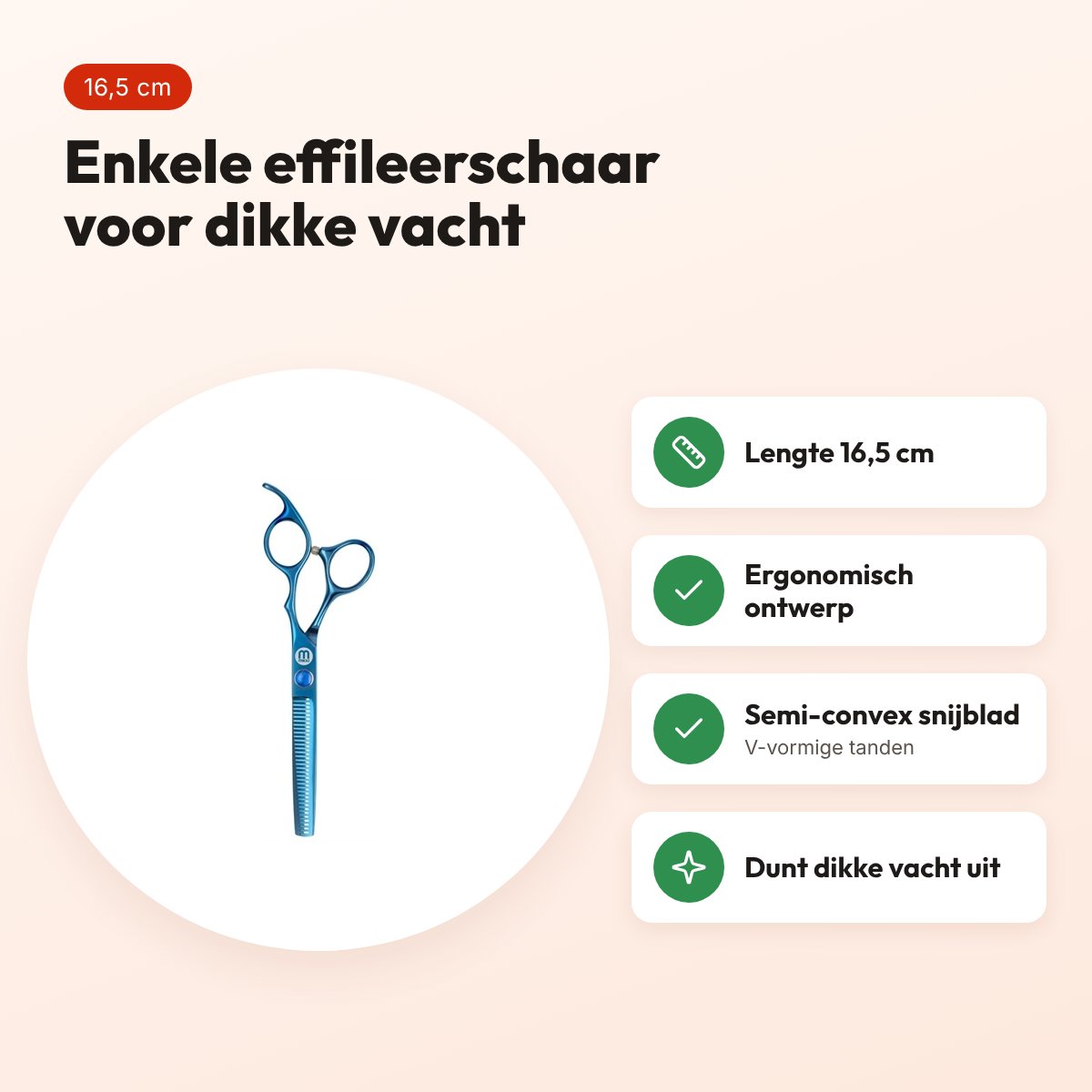 Mikki Doodle effileerschaar enkel 16,5 cm – ergonomisch, voor dikke vacht – voordelen