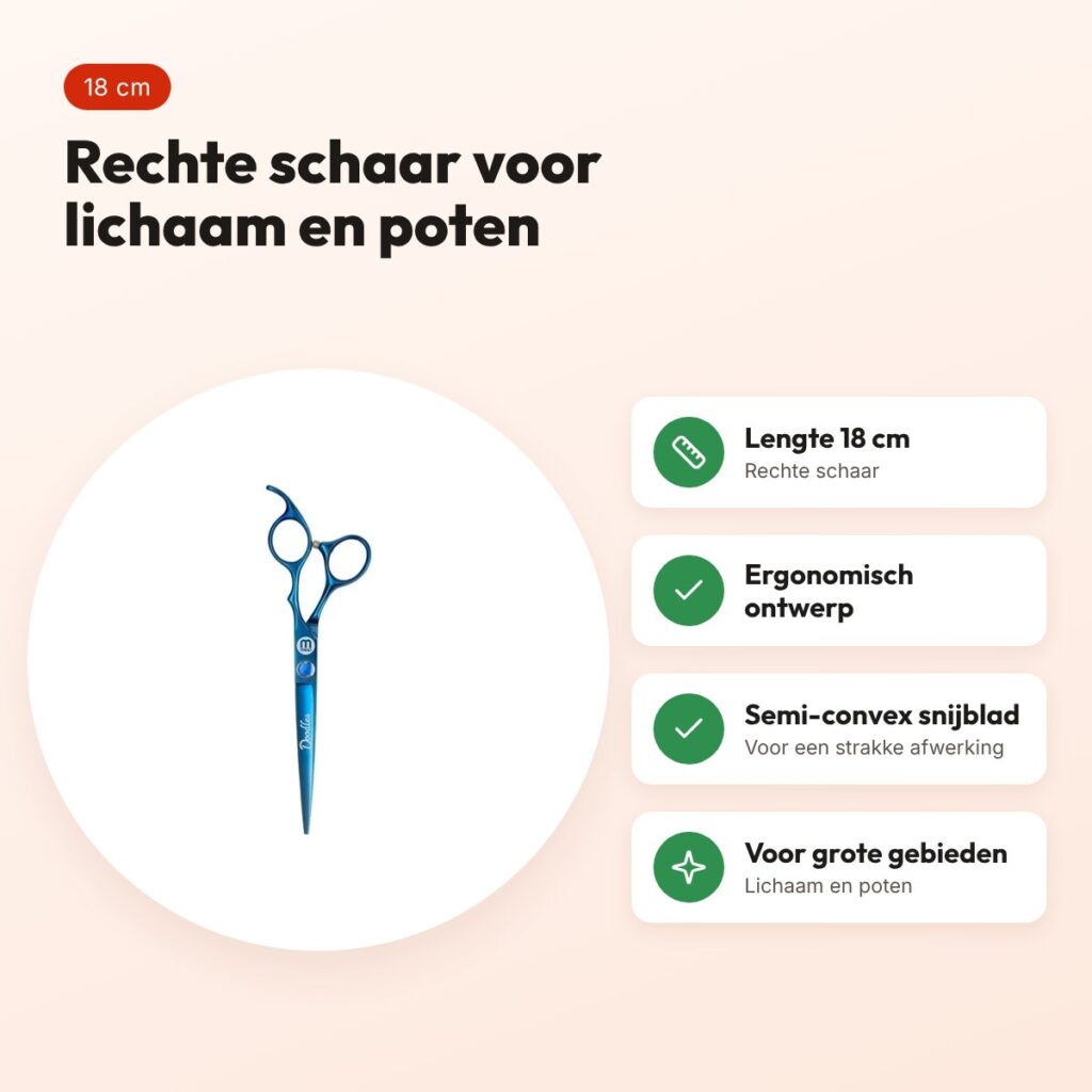 Mikki Doodle schaar recht 18 cm – ergonomisch, voor lichaam en poten – voordelen