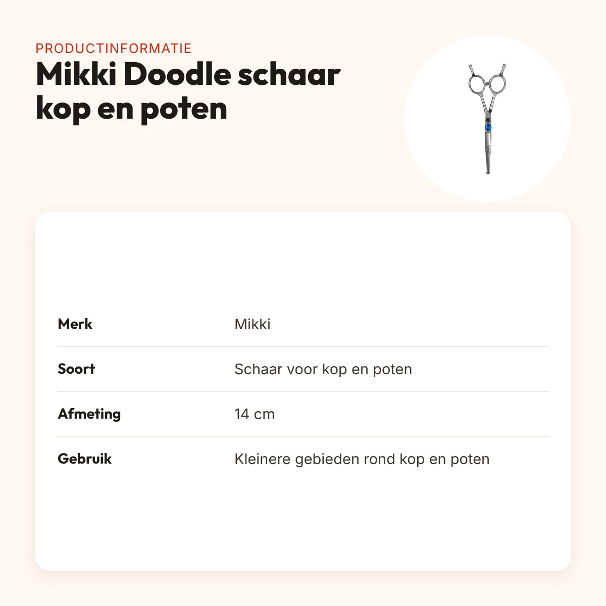 Mikki Doodle schaar voor kop en poten 14 cm – ergonomisch – productinformatie