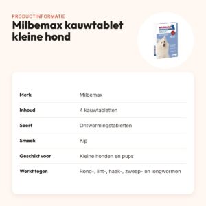 Milbemax kauwtabletten kleine hond en pup kipsmaak – 4 tabletten – productinformatie