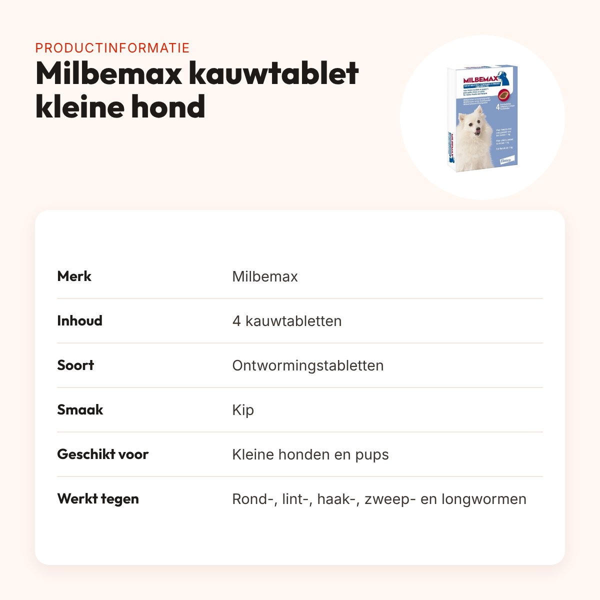 Milbemax kauwtabletten kleine hond en pup kipsmaak – 4 tabletten – productinformatie