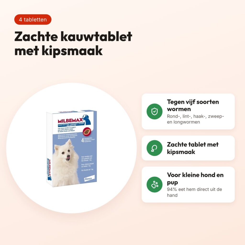 Milbemax kauwtabletten kleine hond en pup kipsmaak – 4 tabletten – voordelen