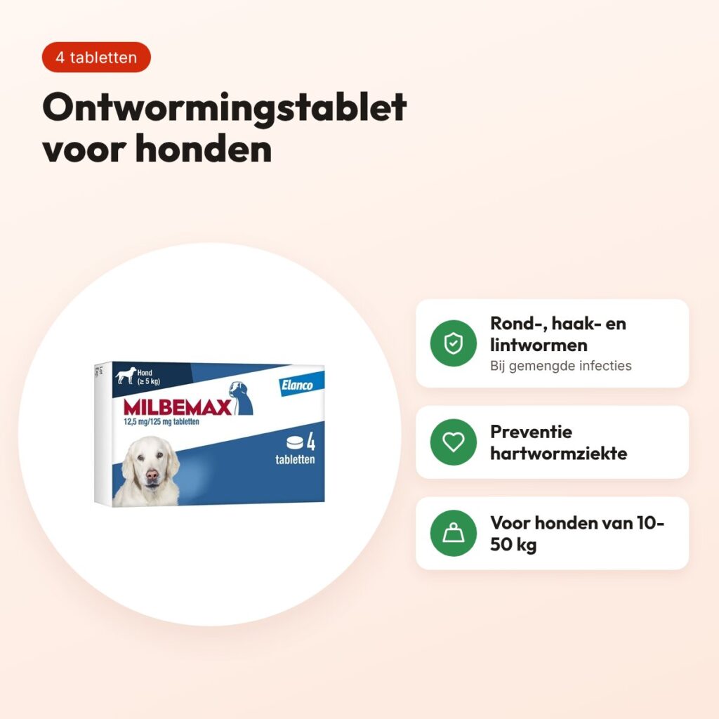 Milbemax ontwormingstabletten hond 10-50 kg – 4 tabletten – voordelen