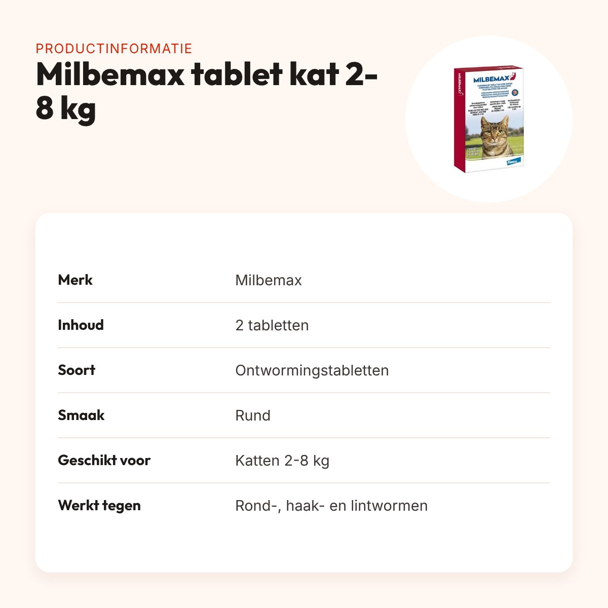 Milbemax ontwormingstabletten kat 2-8 kg – 2 tabletten met rundsmaak – productinformatie
