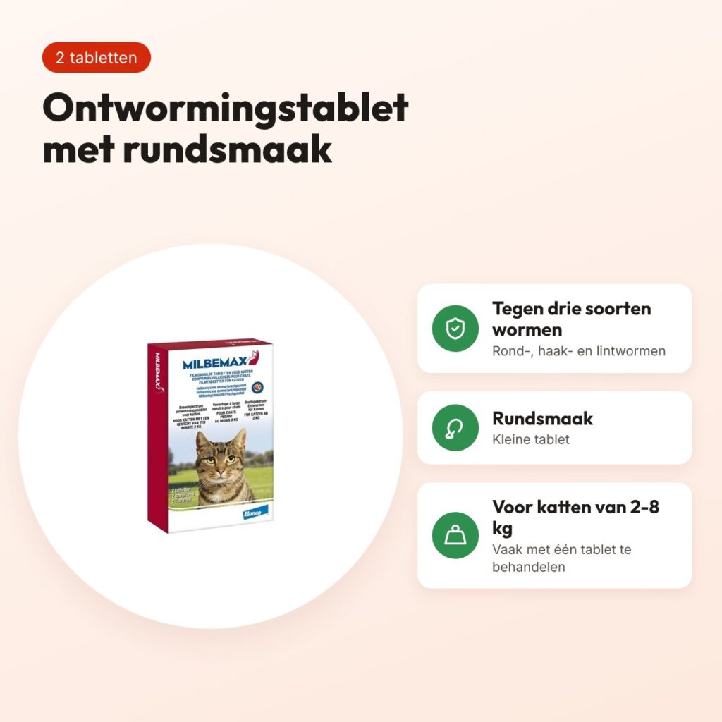 Milbemax ontwormingstabletten kat 2-8 kg – 2 tabletten met rundsmaak – voordelen