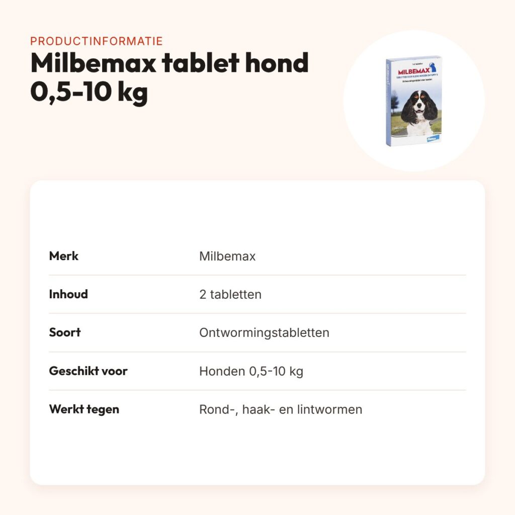 Milbemax ontwormingstabletten kleine hond en pup 0,5-10 kg – 2 tabletten – productinformatie